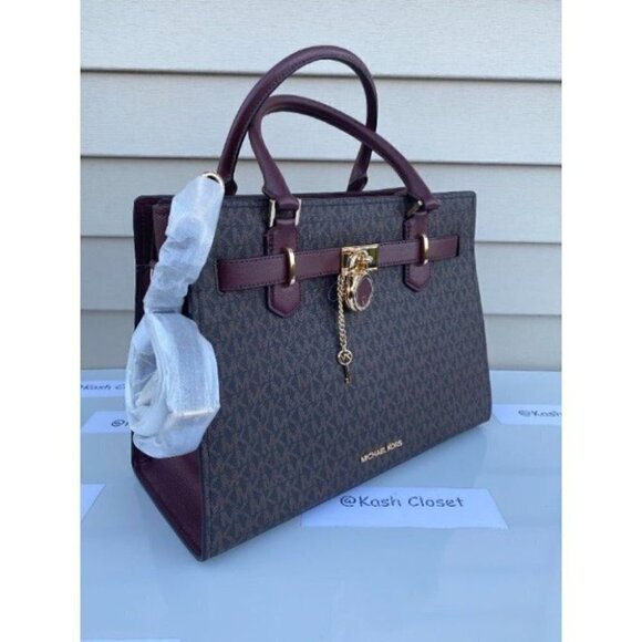 Michael Kors MK Hamilton Medium Satchel Tote Bag - Merlot - Picture 3 of 11